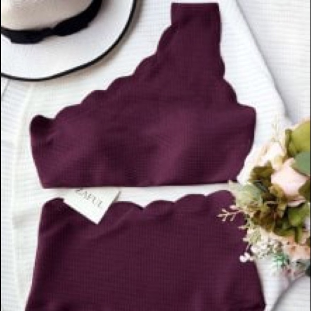 ZAFUL High Waist Scalloped One Shoulder Bikini - L